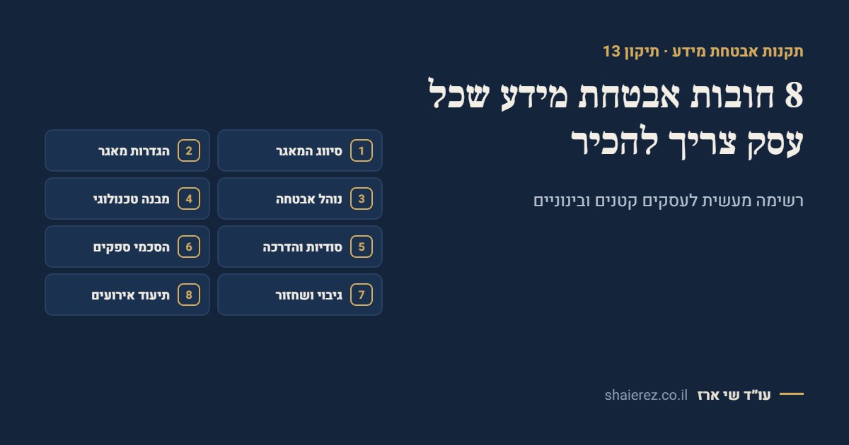שמונה חובות אבטחת מידע לפי תקנות הגנת הפרטיות ותיקון 13